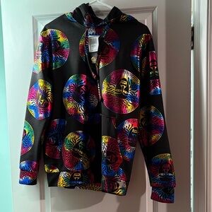 Monogram Mens Shiny Multicolor Black Hoodie with front pocket NWT